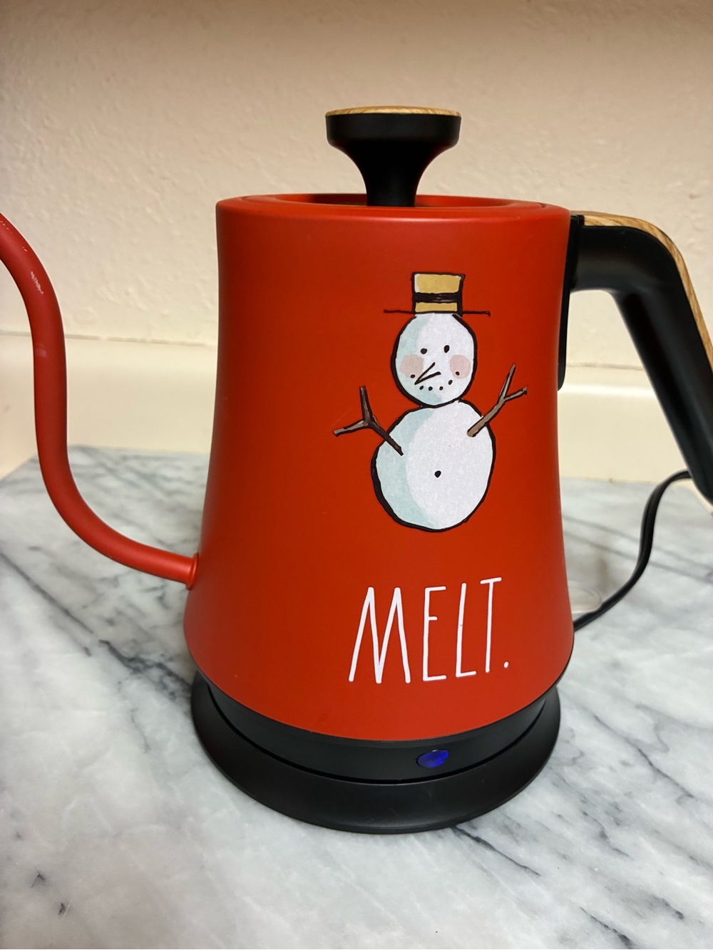 Rae Dunn Red 'Melt' Electric Kettle with Snowman Accent